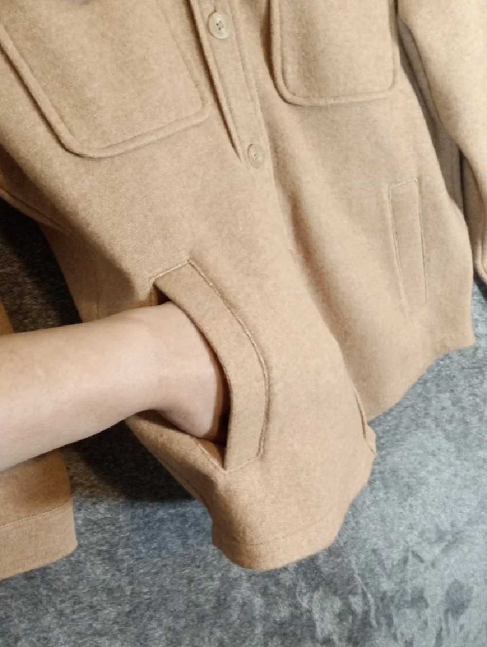 J.Crew Camel Button-Up Shirt Jacket Wool Blend Layering Neutral Quiet Luxury S